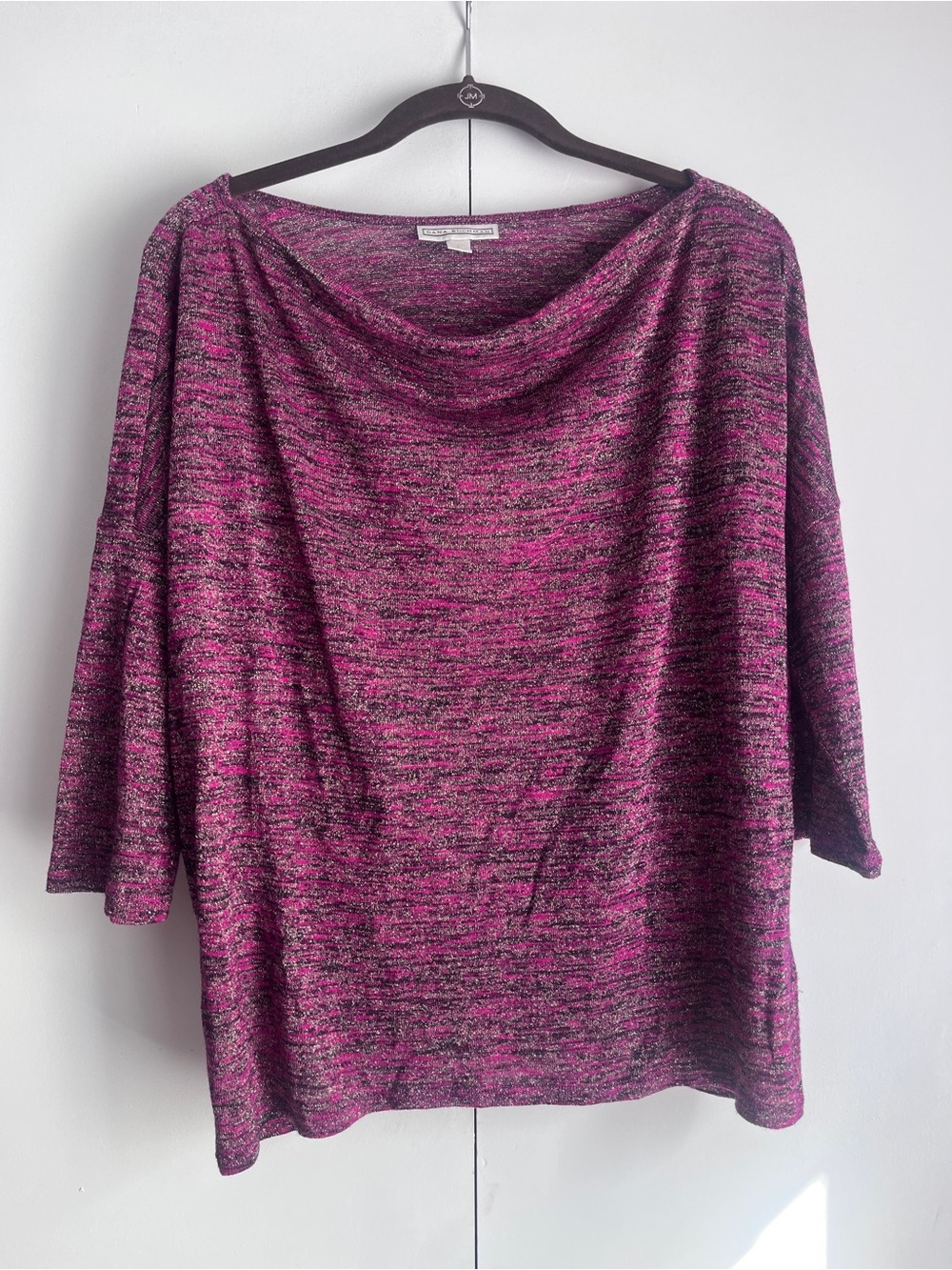Dana Buchman Hot Pink Metallic Gold Cowl Front Sweater